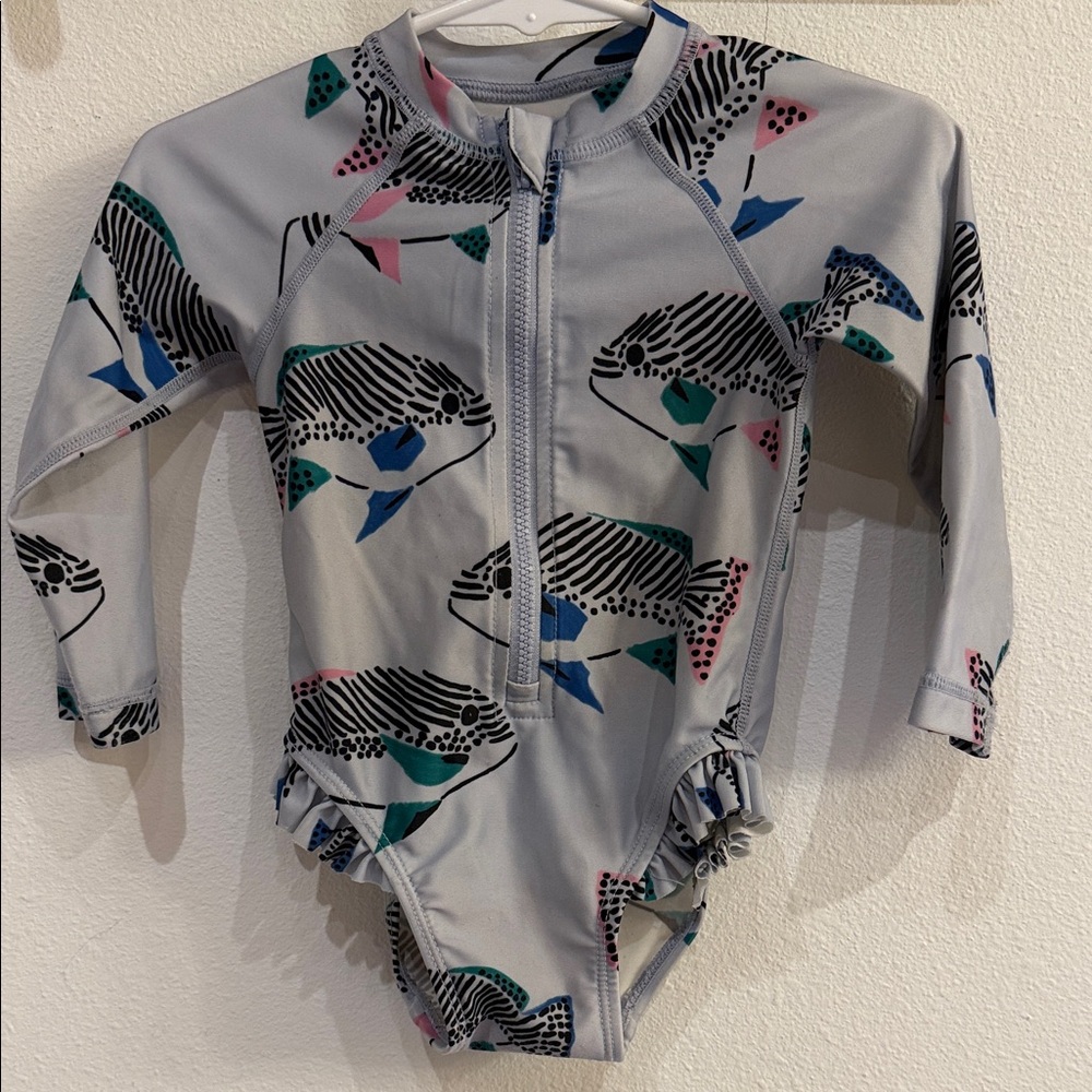 Tea Collection Kids Swim Rashguard - Gray with Fish Print